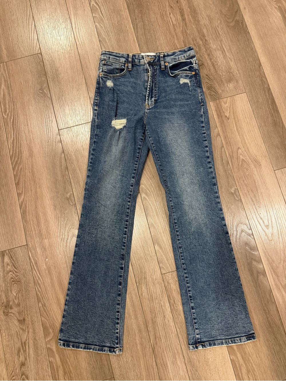 Dear John Mid-Blue Flared Distressed Jeans